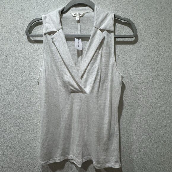 Banana Republic 100% Linen Sleeveless Polo Shirt Size S Ivory Minimalist NEW - Picture 2 of 7